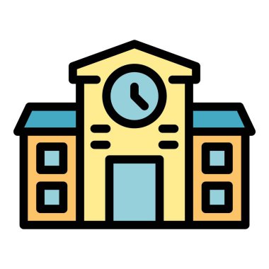 Katedral binası simgesi rengi ana hatları vektörü