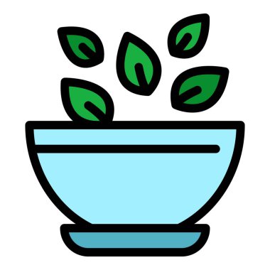 Organik salata ikonu renk ana hatları vektörü
