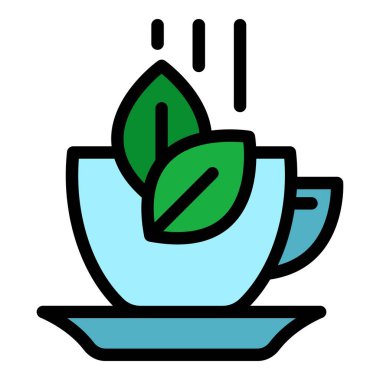 Organik çay ikonu renk ana hatları vektörü