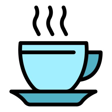 Sıcak fincan çay ikonu renk ana hatları vektörü