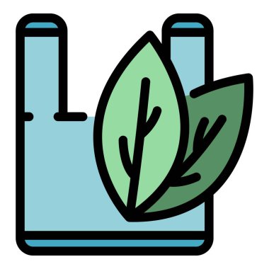 Yaprak torbası simgesi renk ana hatları vektörü