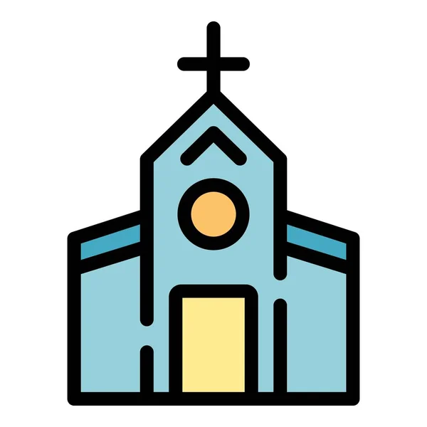 Πόλη εκκλησία εικονίδιο χρώμα διάνυσμα περίγραμμα — Διανυσματικό Αρχείο