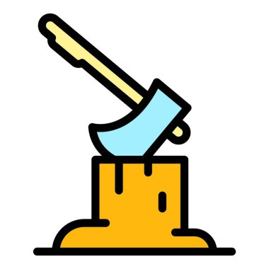 Axe ahşap simgesi renk dış hat vektörü