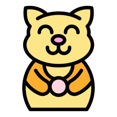 Şanslı kedi simgesi renk ana hatları vektörü