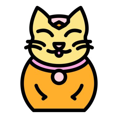 İyi şans simgesi renk ana hatları vektörü için kedi