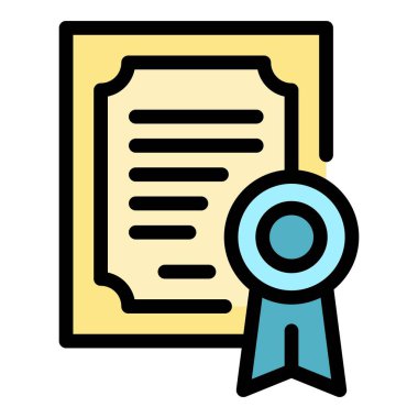 Okul diploması simgesi renk ana hatları vektörü
