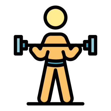 Fiziksel rehabilitasyon halter simgesi renk ana hatları vektörü