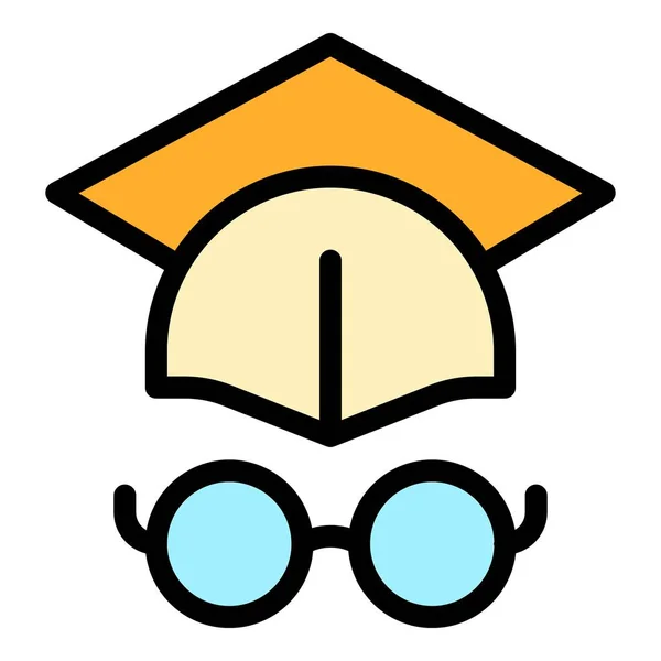 Degree cap and glasses icon color outline vector — 图库矢量图片