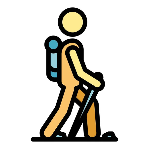 Hiking walking rehabilitation icon color outline vector — Vetor de Stock