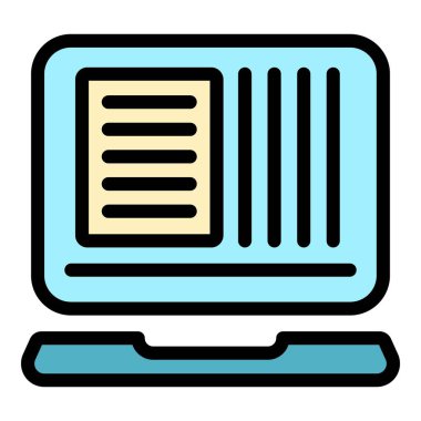 Veritabanı kilitli loaptop simgesi renk ana hatları vektörü