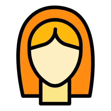 Dişi peruk simgesi renk ana hatları vektörü