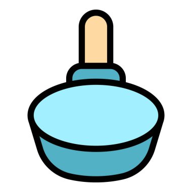 Yemek tavası kızartma simgesi renk ana hatları vektörü