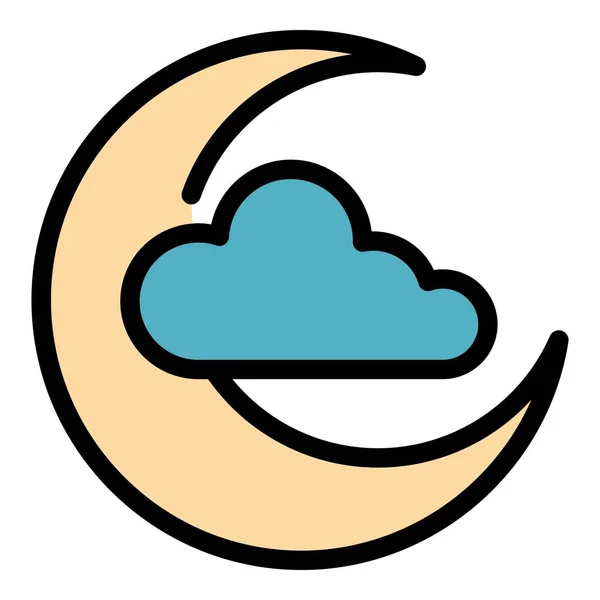 Vektor warna ikon bulan dan awan garis luar - Stok Vektor