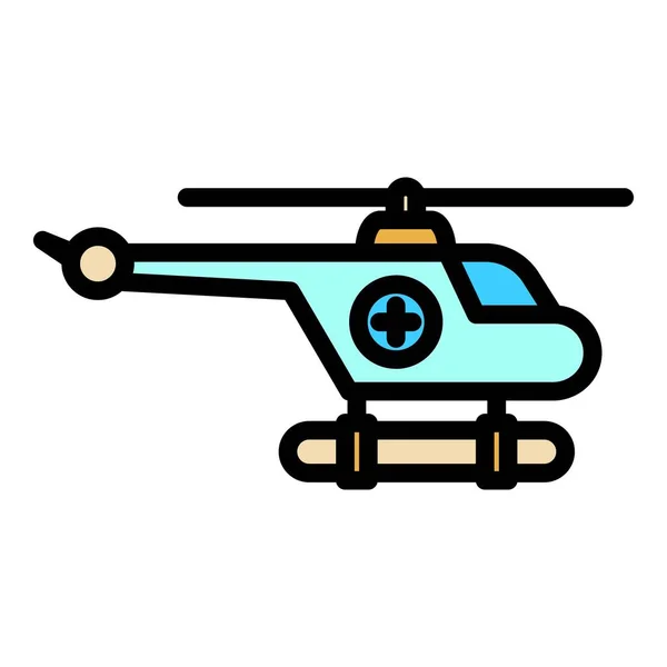 Vecteur de contour de couleur d'icône d'hélicoptère de sauvetage — Image vectorielle
