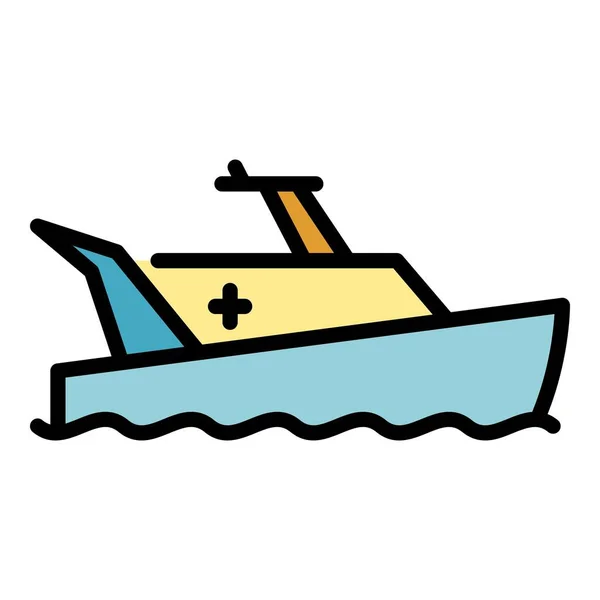 Cross rescue boat icon color outline vector — Stockový vektor