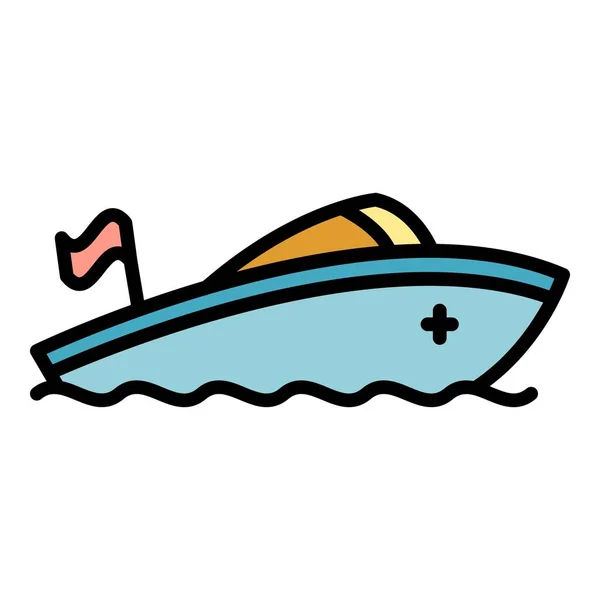 Velocidad barco de rescate icono color contorno vector — Vector de stock