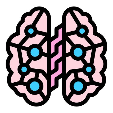 Ağ insan beyni simgesi renk ana hatları vektörü