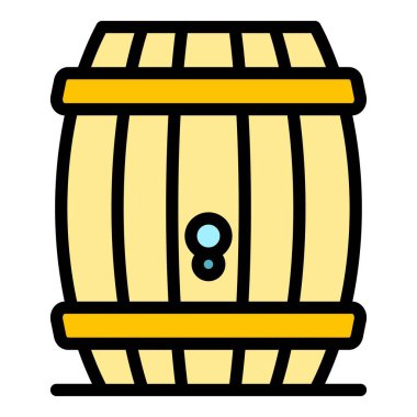 Burbon ahşap varil simgesi renk ana hatları vektörü