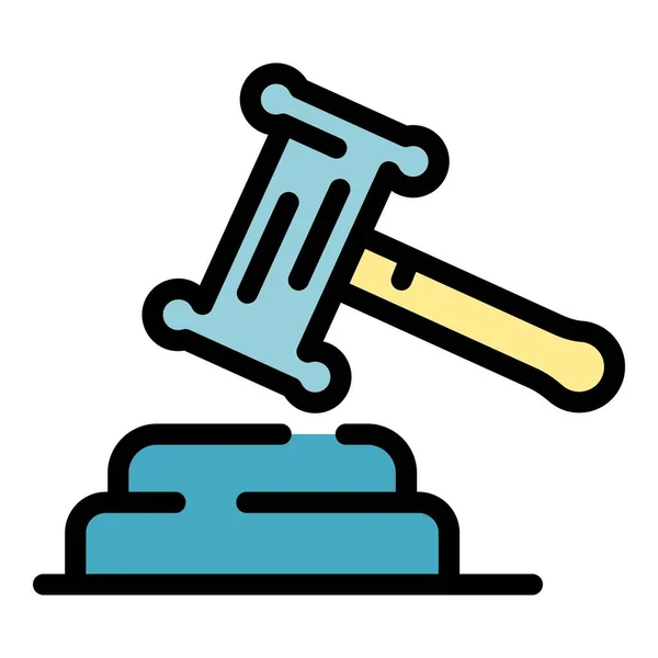 Gesetz Hammer Symbol Farbe Umrissvektor — Stockvektor