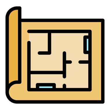 İnşa evi planlama simgesi renk ana hatları vektörü