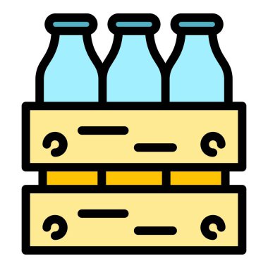 Çiftlik taze süt simgesi renk ana hatları vektörü