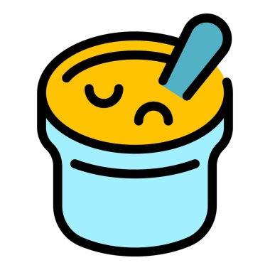 Ekşi krema tenceresi simgesi renk ana hatları vektörü