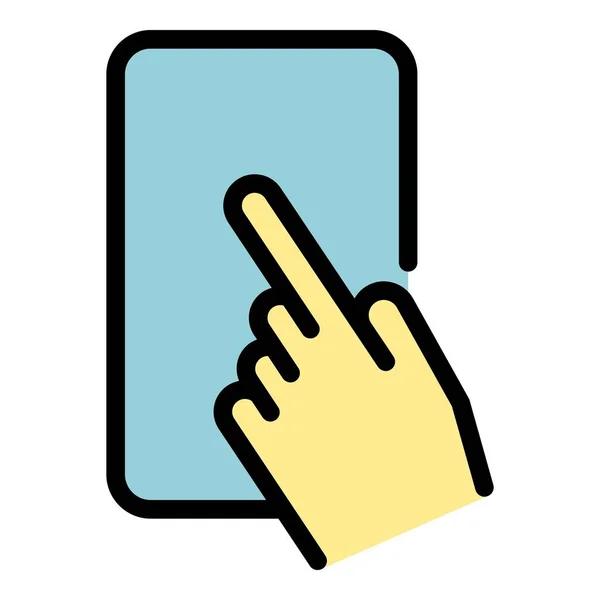 Tapping on smartphone icon color outline vector — 스톡 벡터
