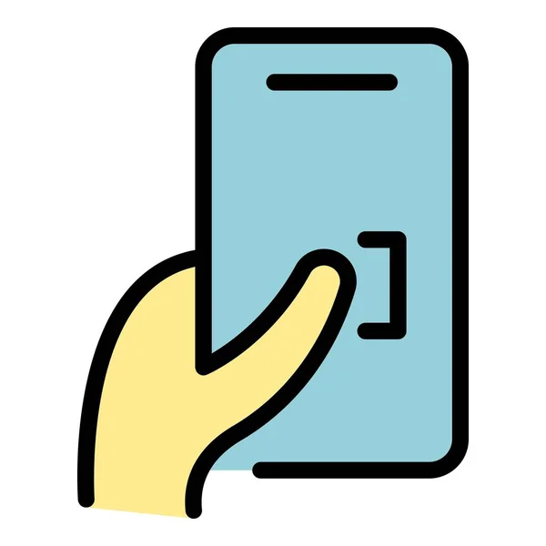 Reading on smartphone icon color outline vector — Vettoriale Stock