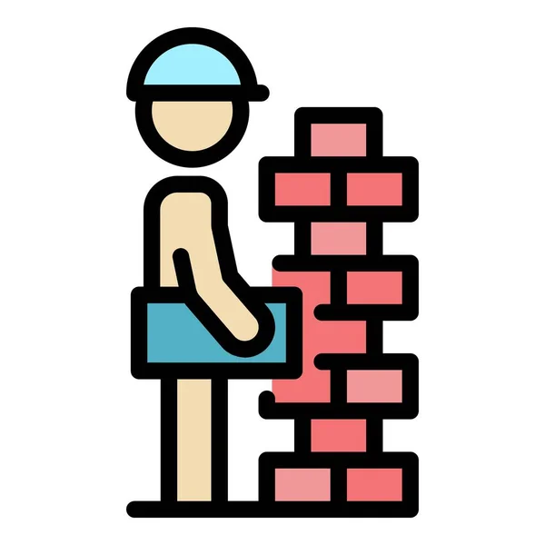 Builder brick wall icon color outline vector — Stock vektor