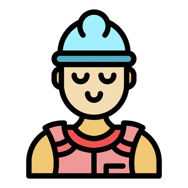 Young builder icon color outline vector — ストックベクタ