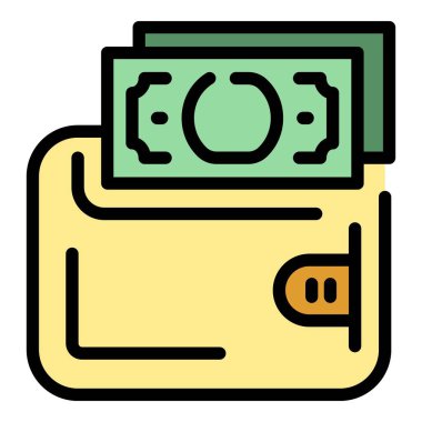 Cüzdan Doları simgesi renk ana hatları vektörü