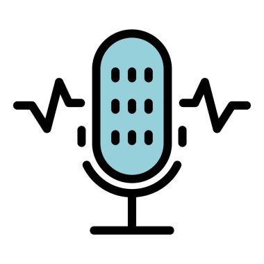 Mikrofon simgesi renk ana hatları vektörü kaydediliyor