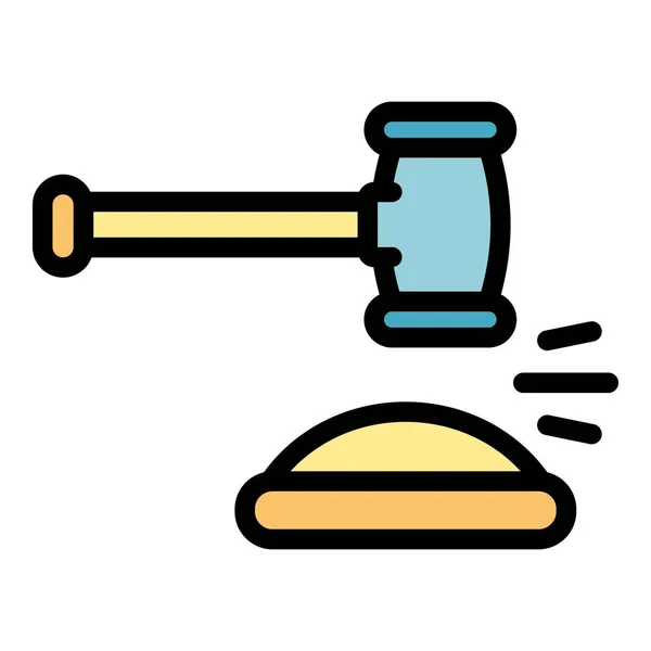 Law hammer icon color outline vector — Stock Vector