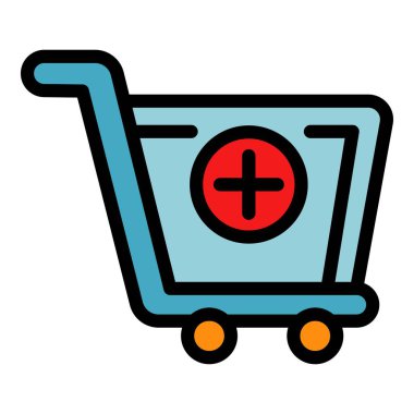 Alışveriş arabası simgesi rengi ana hatları vektörü