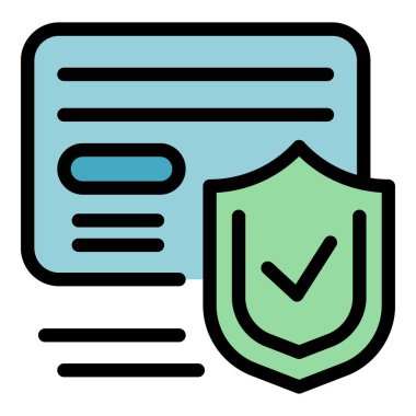 Güvenli kredi kartı simgesi renk ana hatları vektörü