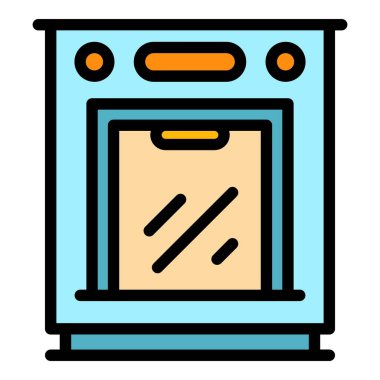 Gaz sobası simgesi renk ana hatları vektörü pişiriliyor