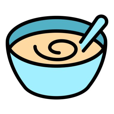 Yemek kabı simgesi renk ana hatları vektörü