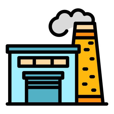 Kahve fabrikası simgesi renk ana hatları vektörü