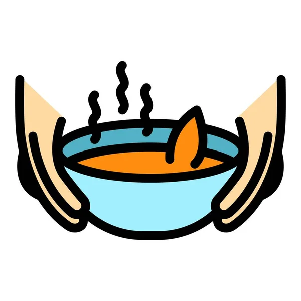 Hands bowl icon color outline vector — Stock Vector