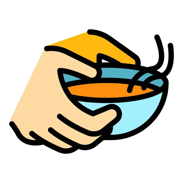 Bol alimentaire mains icône couleur contour vecteur — Image vectorielle
