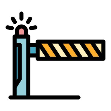 Demiryolu bariyeri simgesi renk ana hatları vektörü uyarılıyor