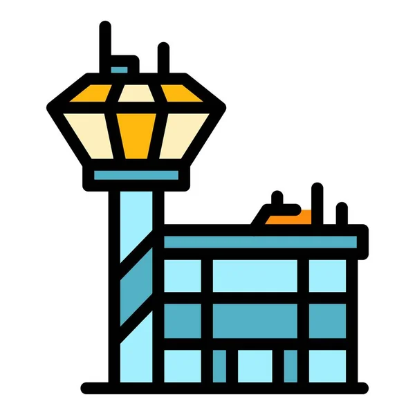 Vetor de contorno de cores de ícone de controle de torre plana — Vetor de Stock