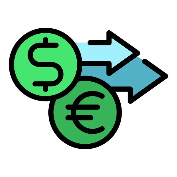 Dólar euro transferencia de dinero icono color esquema vector — Vector de stock