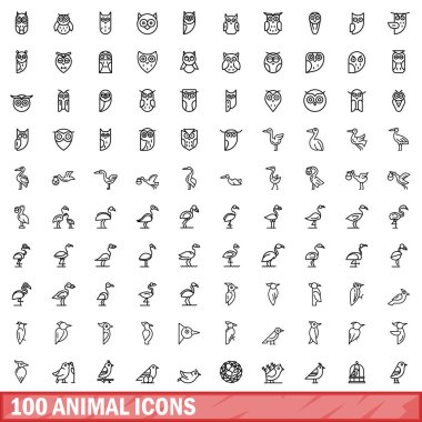 100 hayvan Icons set, anahat stili