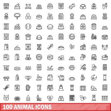 100 hayvan Icons set, anahat stili