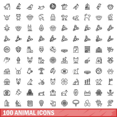 100 hayvan Icons set, anahat stili