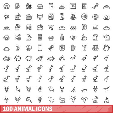 100 hayvan Icons set, anahat stili