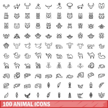 100 hayvan Icons set, anahat stili