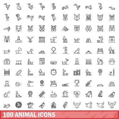 100 hayvan Icons set, anahat stili
