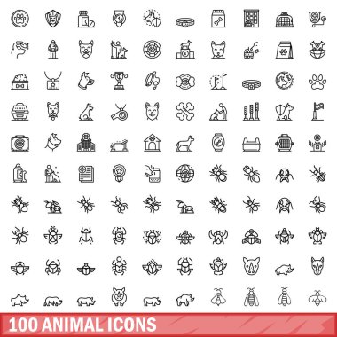100 hayvan Icons set, anahat stili